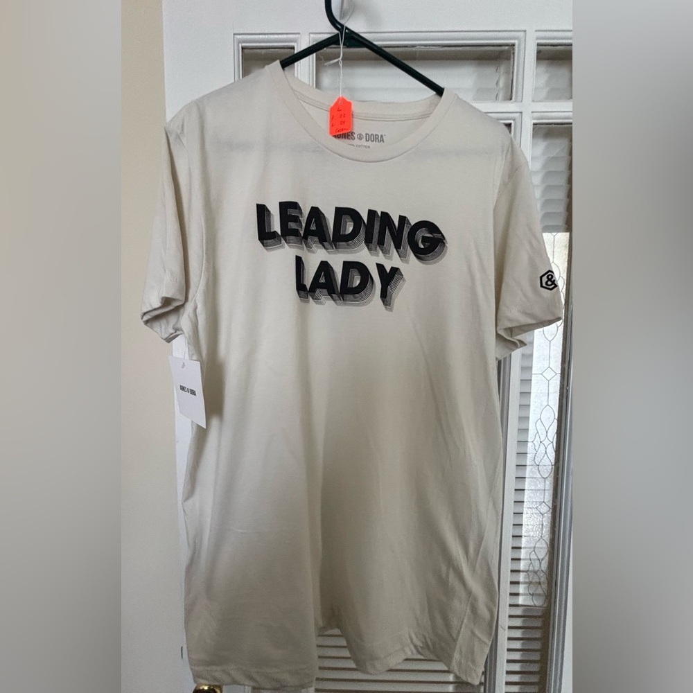 White Graphic T-Shirt with 'Leading Lady' Print-available in Large & Medium